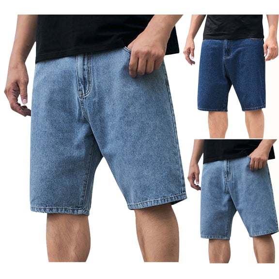 Teyfeniy Mens Denim Jorts Baggy Jean Short Mid Waist Vintage Summer Loose Streetwear Casual with Zipper and Button Pockets Fashion Stylish Jean Shorts