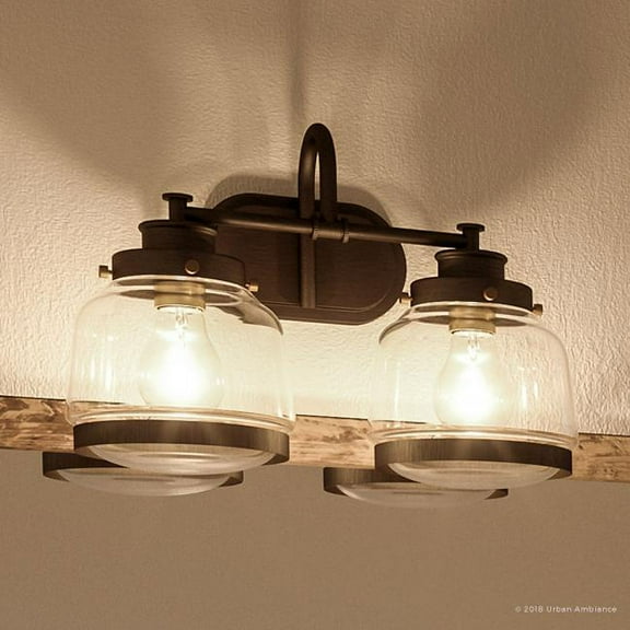 Urban Ambiance Luxury Vintage Electric Bath Fixture, Size: 11-1/4"H x 16-1/4"W, with Urban Industrial Style Elements, Olde Bronze Finish and Clear Shade, UHP2537