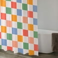 thumbnail image 2 of Retro Checkered Vintage 60s 70s Shower Curtain Vintage Washable Waterproof Fabric Bath Curtains Set for Bathroom for Bathroom Decor Art with 12 Hooks - 72x72 Inch, 2 of 6