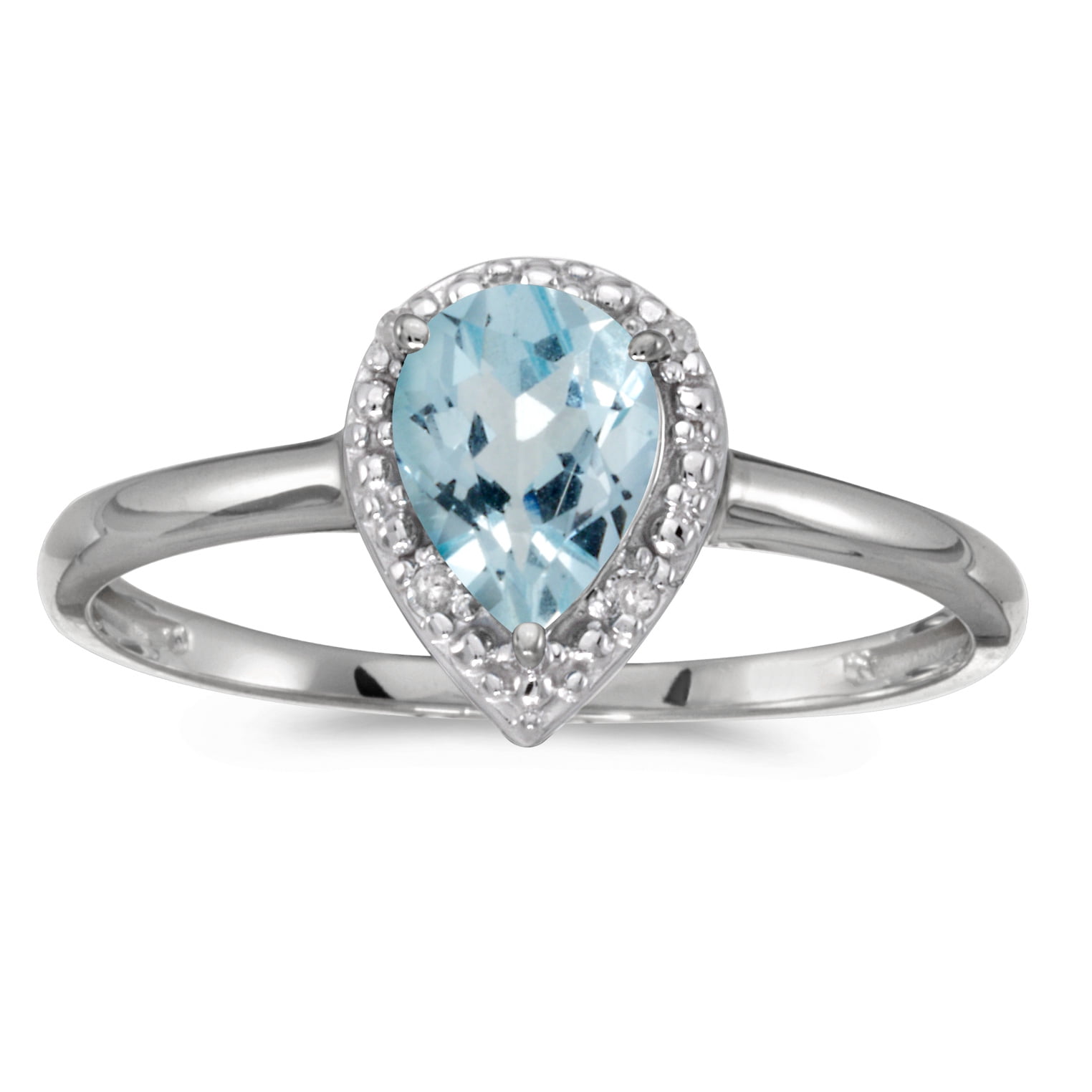 14k White Gold Pear Aquamarine And Diamond Ring by