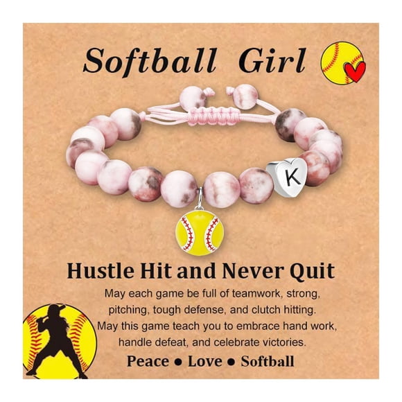 Pulsera Fervia de Softbol con Inicial y Corazón, Regalo para Niñas
