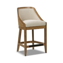 Jennifer Taylor Home Charleston 27" Cane Performance Fabric Upholstered Oak Counter Stool Taupe Beige Textured Weave