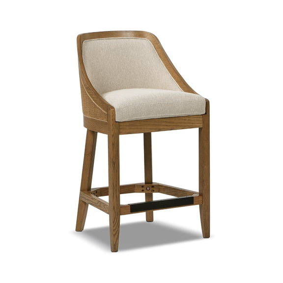 Jennifer Taylor Home Charleston 27" Cane Performance Fabric Upholstered Oak Counter Stool Taupe Beige Textured Weave