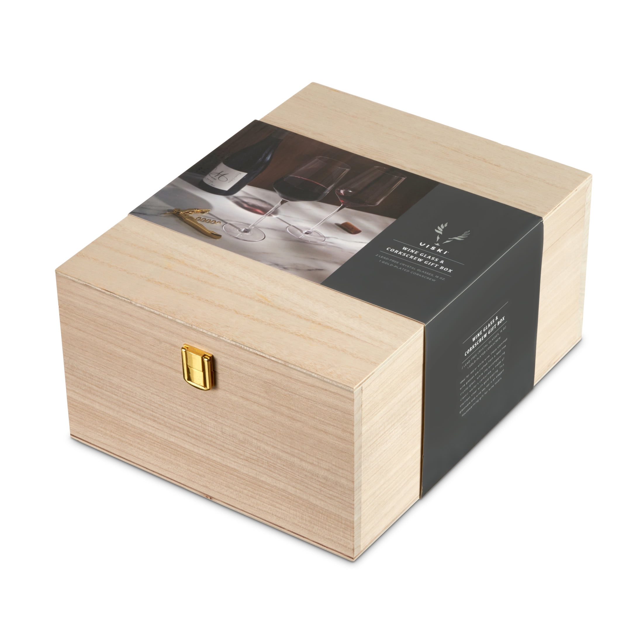 Viski Raye Wine Glasses and Corkscrew Gift Box, Wedding Gifts, 3-Piece Set