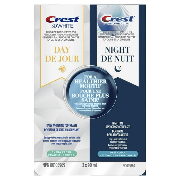 Crest Toothpaste, 3D White Day & Pro-Health Night Regimen, with Stannous Fluoride