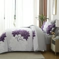thumbnail image 4 of Flymme Full Size Comforter Sets 7 Piece Bed in a Bag Purple Floral Printed on Gray Comforter Set with Sheets Botanical Complete Bedding Set for All Season, 4 of 8