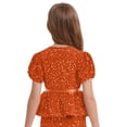 thumbnail image 4 of inlzdz Kids Girls Sequin Velvet Tops Sparkle Glitter Dressy Blouse Puff Sleeve Peplum Tops with Belt Orange 16, 4 of 5