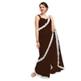 thumbnail image 1 of Women's Georgette Partywear Saree Ruffle Frill Sari with Readymade Blouse , Color: Dark Brown | Size: 34, 1 of 6