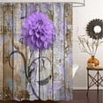 thumbnail image 5 of Farmhouse Flower Floral Shower Curtain, Rustic Purple Dahlia Shower Curtain Set, Country Purple Wild Garden Plant Waterproof Fabric Shower Curtain with Hooks, Surreal Bathroom Curtain, 69x70inch, 5 of 6