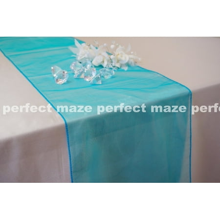100 Inch Table Runner Perfectmaze 12 x 108 Inch Teal Organza Table Runner for Wedding, Party, Engagements, Formal Events Table Decoration ()