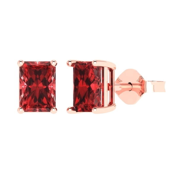 Clara Pucci 2Ct Natural Garnet Emerald Cut VVS1 Push Back Stud 18k Solid hypoallergenic Gold Designer Earrings For January