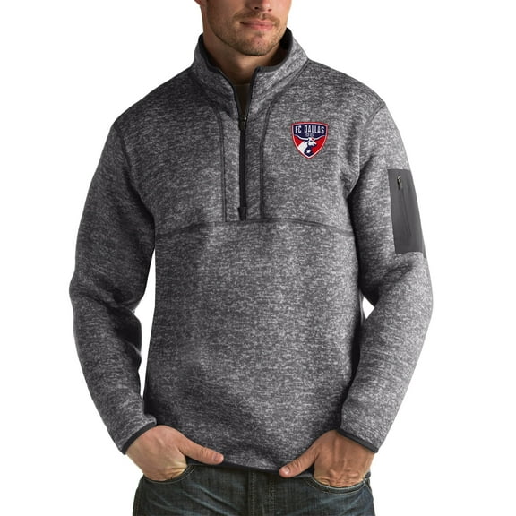 Men's Antigua Heather Black FC Dallas Fortune Quarter-Zip Pullover Jacket