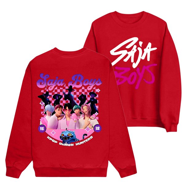 Moonsky Sudadera pop Demon Hun/er, sudadera Huntrix con cuello redondo, jersey de manga larga para mujer y hombre, ropa de calle, moda urbana (Rojo M)