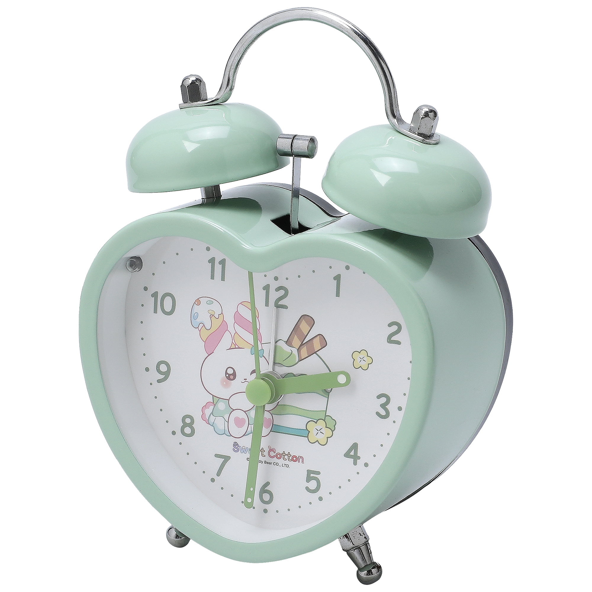 REGALWOVEN Heart Shape Alarm Clock, Cute Bunny Pattern, Loud Bell Sound, Fits Heavy Sleepers and Teens Green 3.3L x 2.2W x 5.1H