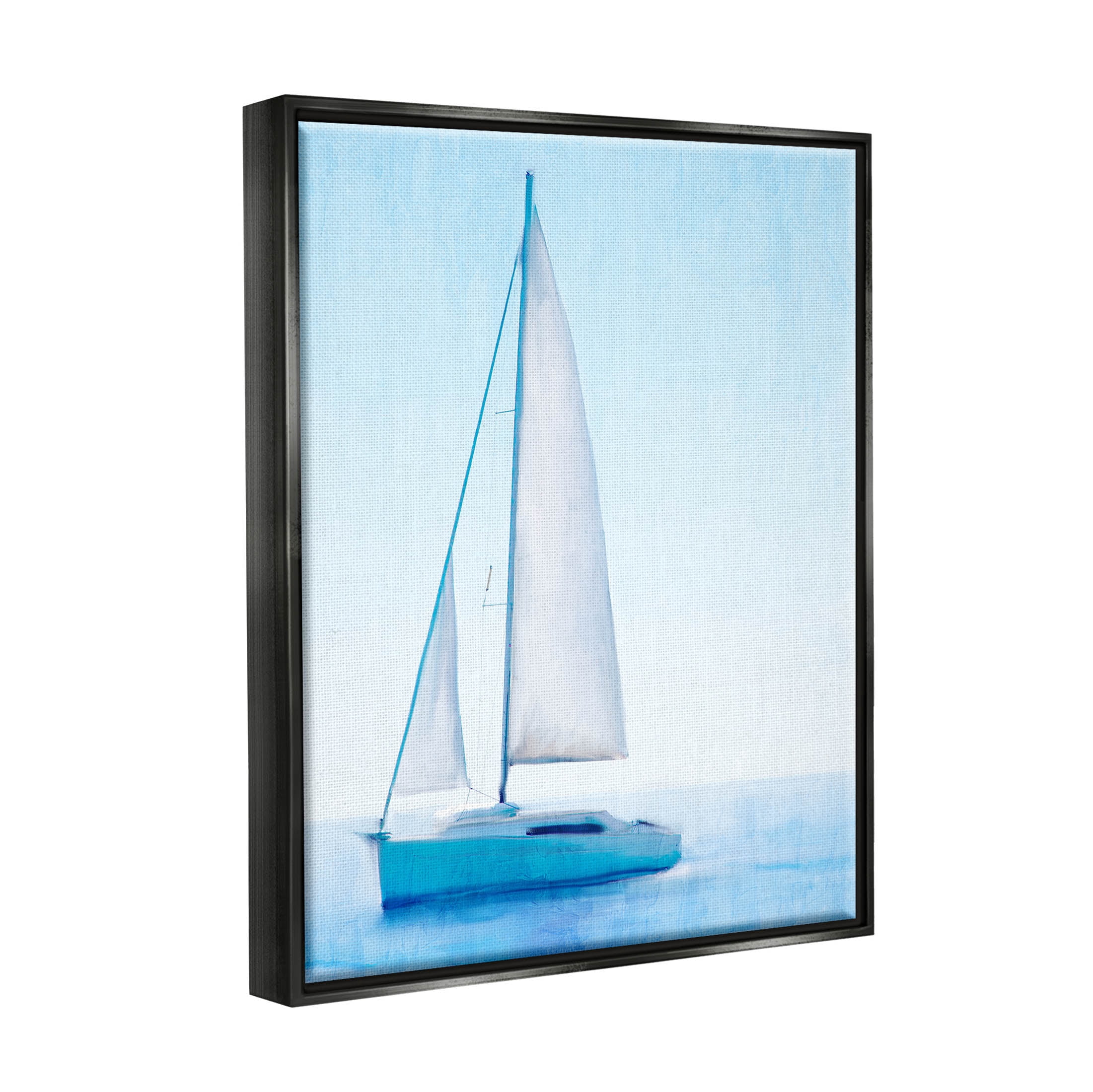 Stupell Industries Sailboat Drifting Blue Ocean Sky Graphic Art Jet Black Floating Framed Canvas Print Wall Art, Design by Kim Allen