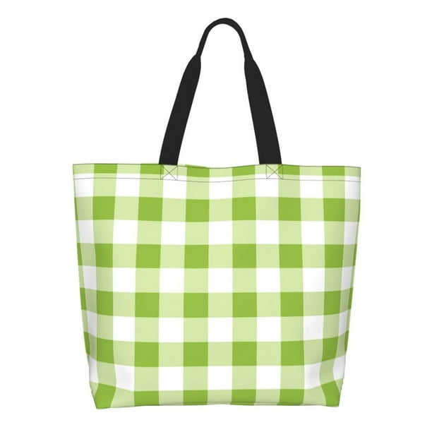 Easygdp White Green Plaid Bolsas Tote para Mujer, Bolsos de Hombro para Viaje, Bolsos de Mano de Gran Capacidad para Compras y Trabajo