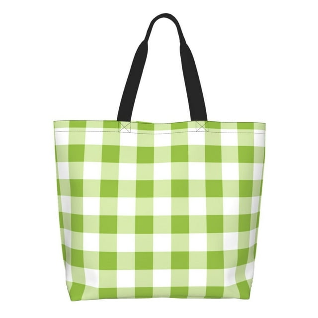 Balery White Green Plaid Bolsa Tote Estilo Estético con Cremalleras, Bolsa de Hombro, Bolsa de Compras Grande y Plegable