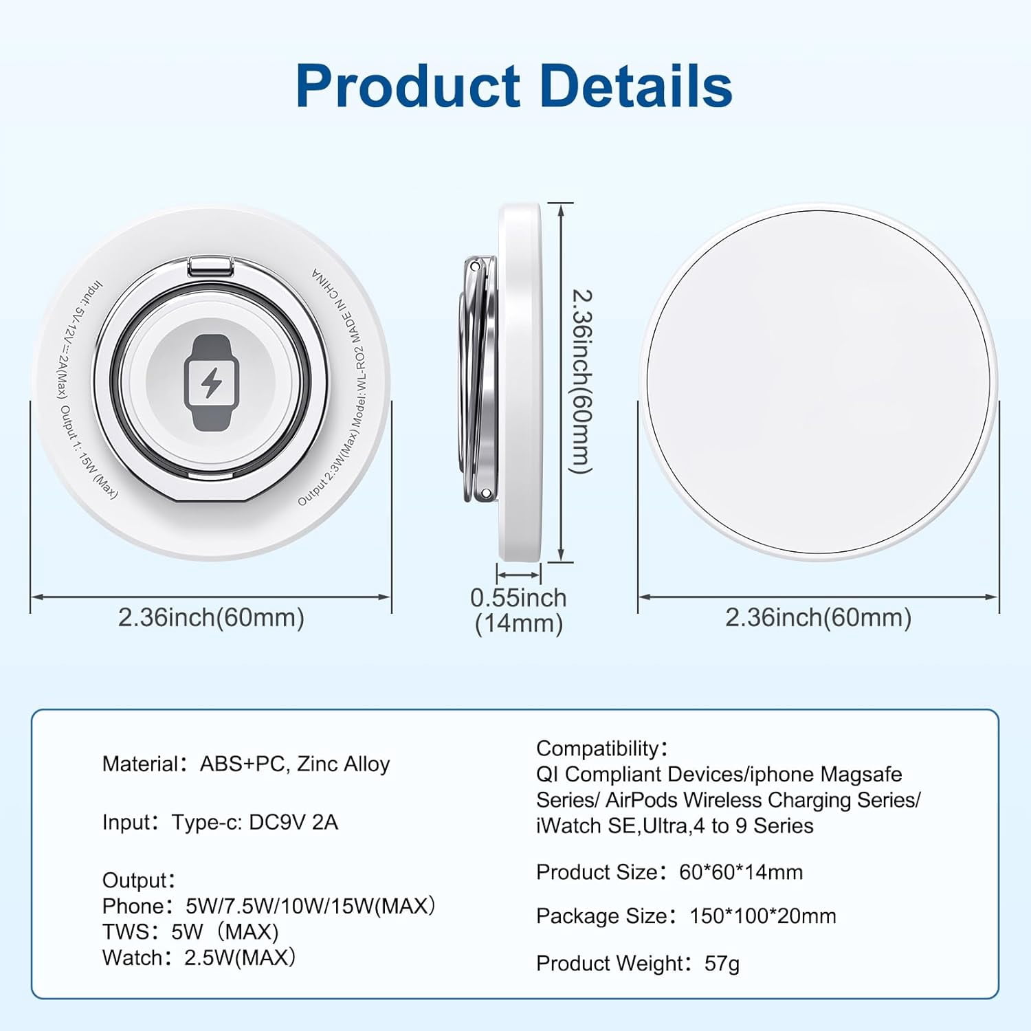 Double Phone Ring Magnetic Charging Holder | Wireless Charging Phone Ring Stand | 3-in-1 Charging Station for Apple Devices | Multi-Device Travel Charger for iPhone, AirPods & Apple Watch (white)