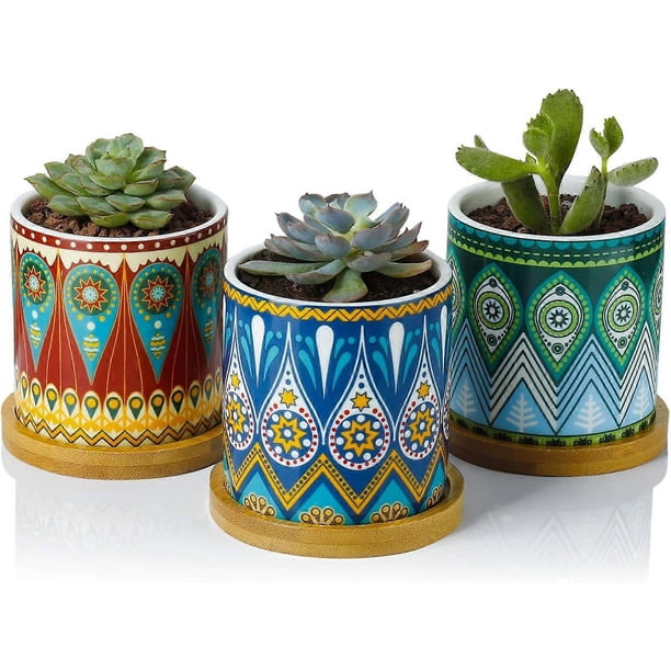 Succulent Planter Pots-3 Inch Small Ceramic Planters Plants Pots Mini Flower Vase for Indoor Plants, Gifts Set of 3