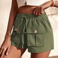 thumbnail image 2 of QLEICOM Womens Athletic Shorts, Plus Size Shorts, Fashion Sweat Shorts Summer Casual Loose Pocket Solid Pockets High Waist Short, Running Shorts, Comfy Beach Shorts, Cycling Shorts Army Green M, 2 of 6