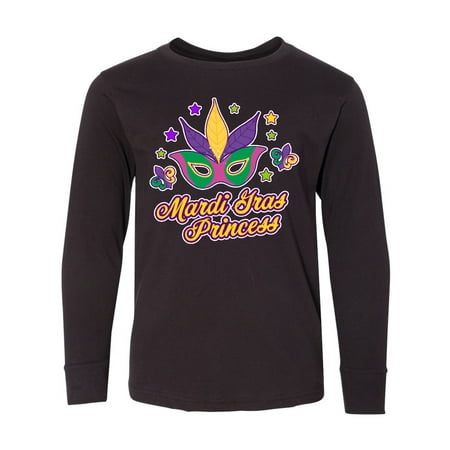 Inktastic Mardi Gras Princess with Mask and Stars Long Sleeve Youth T-Shirt