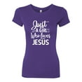 thumbnail image 2 of Wild Bobby Just A Girl Who Loves Jesus Inspirational/Christian Women Slim Fit Junior Tee, Purple Rush, Medium, 2 of 5