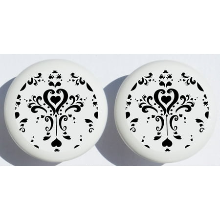 Two Black And White Damask Drawer Pull Knobs Ceramic Dresser