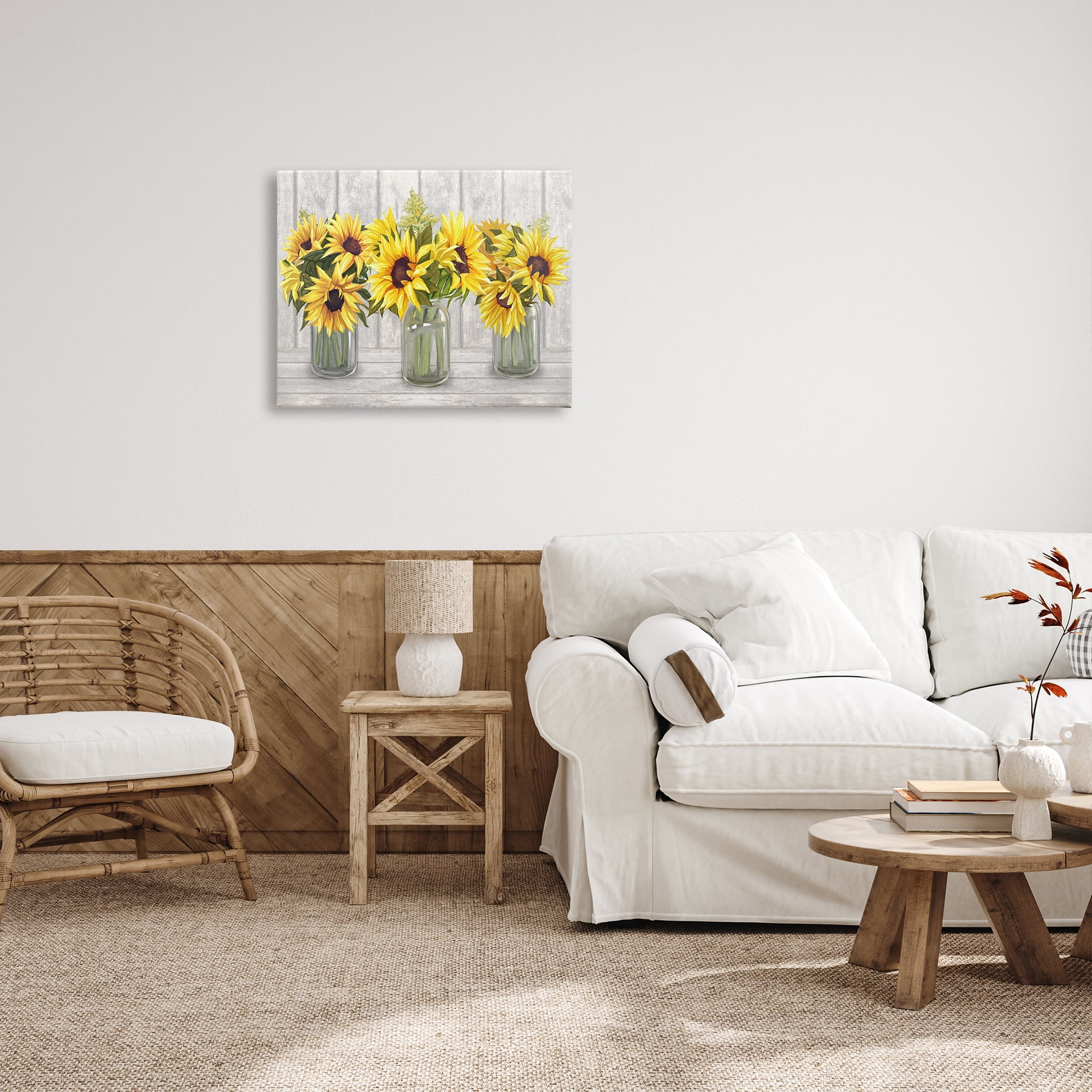 Stupell Industries Three Sunflower Bouquets Country Planks Still Life Graphic Art Gallery Wrapped Canvas Print Wall Art, Design by Ziwei Li