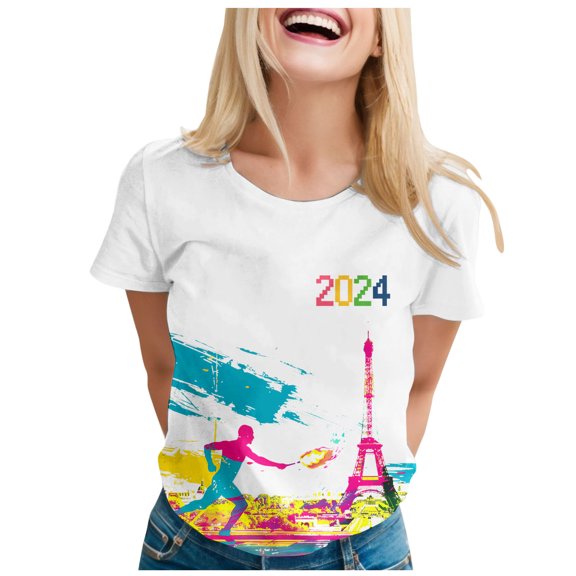 Graphic Tees for Women T-Shirts Fashion Shirt for Women with Print Short Sleeve Loose Tee Top Casual Everyday Top Silver XXL