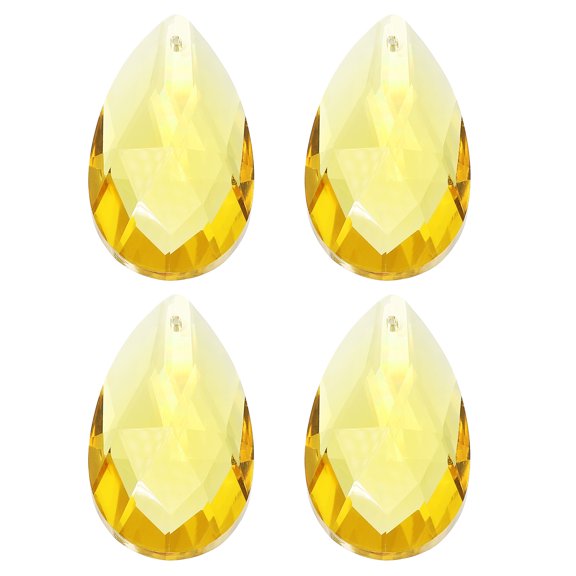 Uxcell K9 Crystal Pendants Teardrop Beads, 4 Pack 50mm Chandelier Prisms Parts Hanging Beads DIY Lamp for Arts Crafts Decoration, Gold Tone