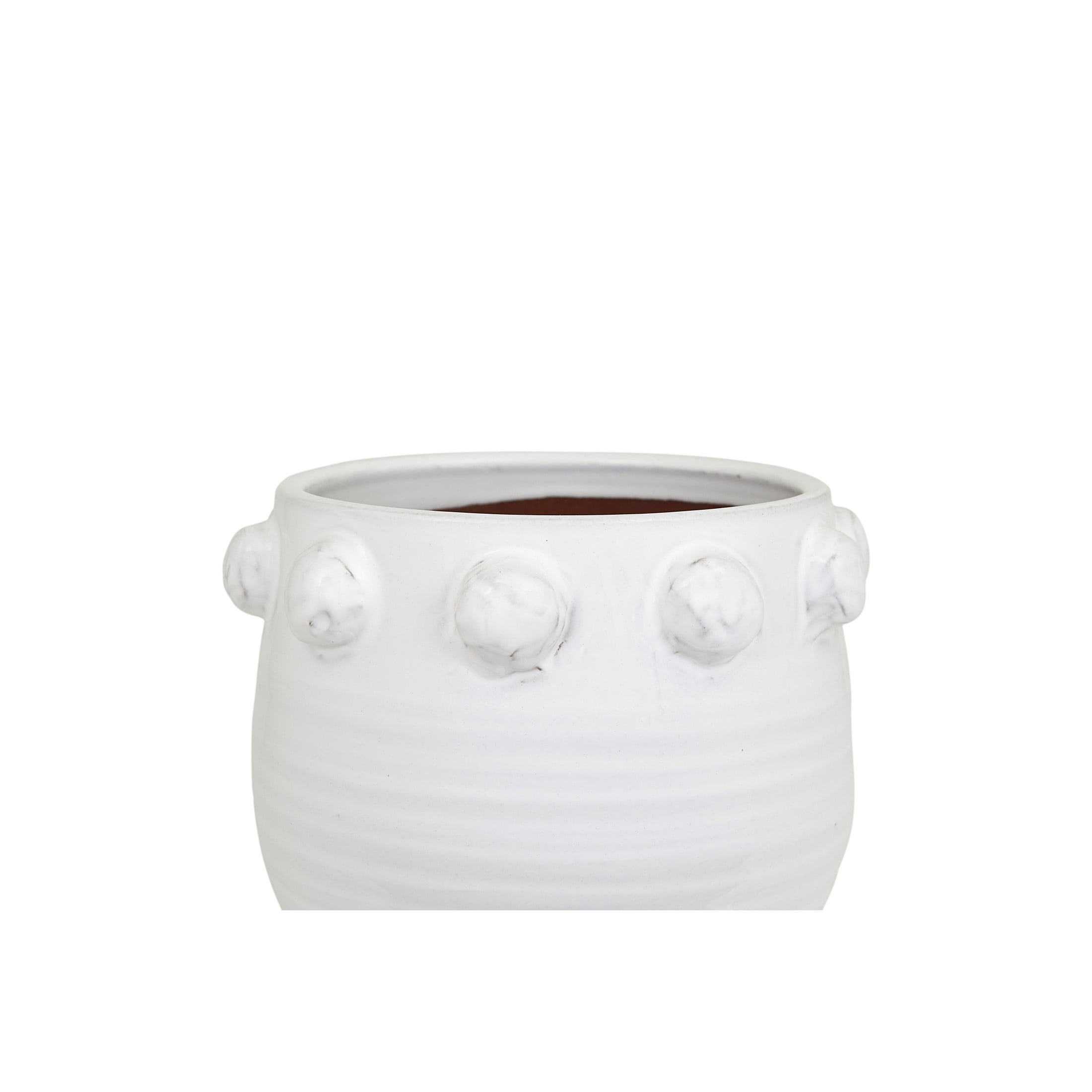 Creative Co-Op Round Terra-cotta Planter with Raised Dots Design, White