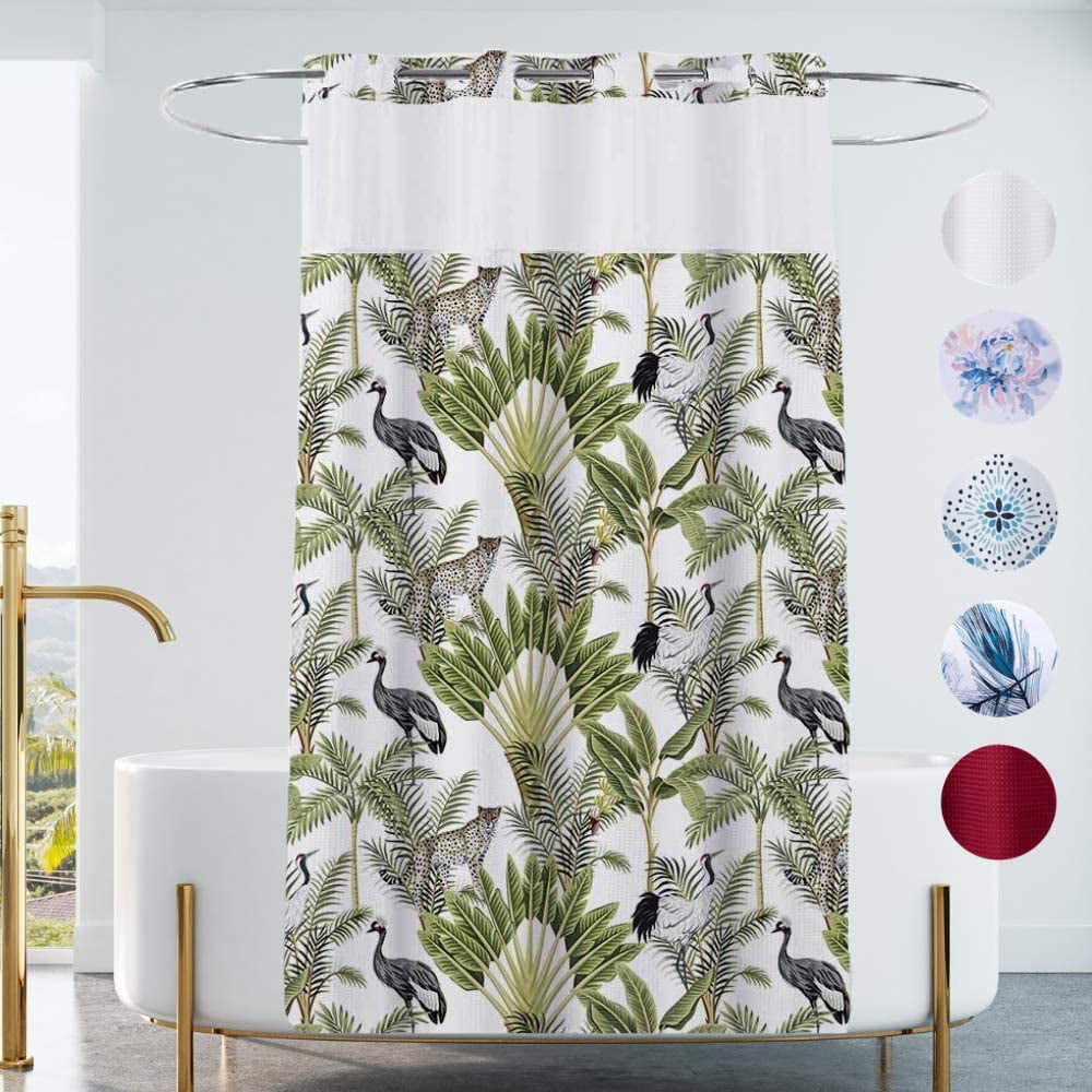 71x79 Ringless Fabric Shower Curtains, See Through Fabric Shower Curtain