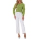 thumbnail image 2 of INSPIRAR CHIC Blusa de gasa para mujer con cuello de ojal, mangas de patchwork, elegante top de trabajo XL verdes, 2 of 6