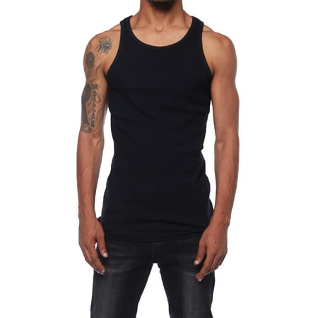 Mens Premuim Basic Cotton Workout Ribbed Muscle Tank Top DT09 (S, Black)