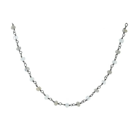 Black Labradorite Pendant Black-Tone Sterling Silver Wire Natural Labradorite & Moonstone Gemstone Bead Chain Link Handmade Rosary Necklace ()
