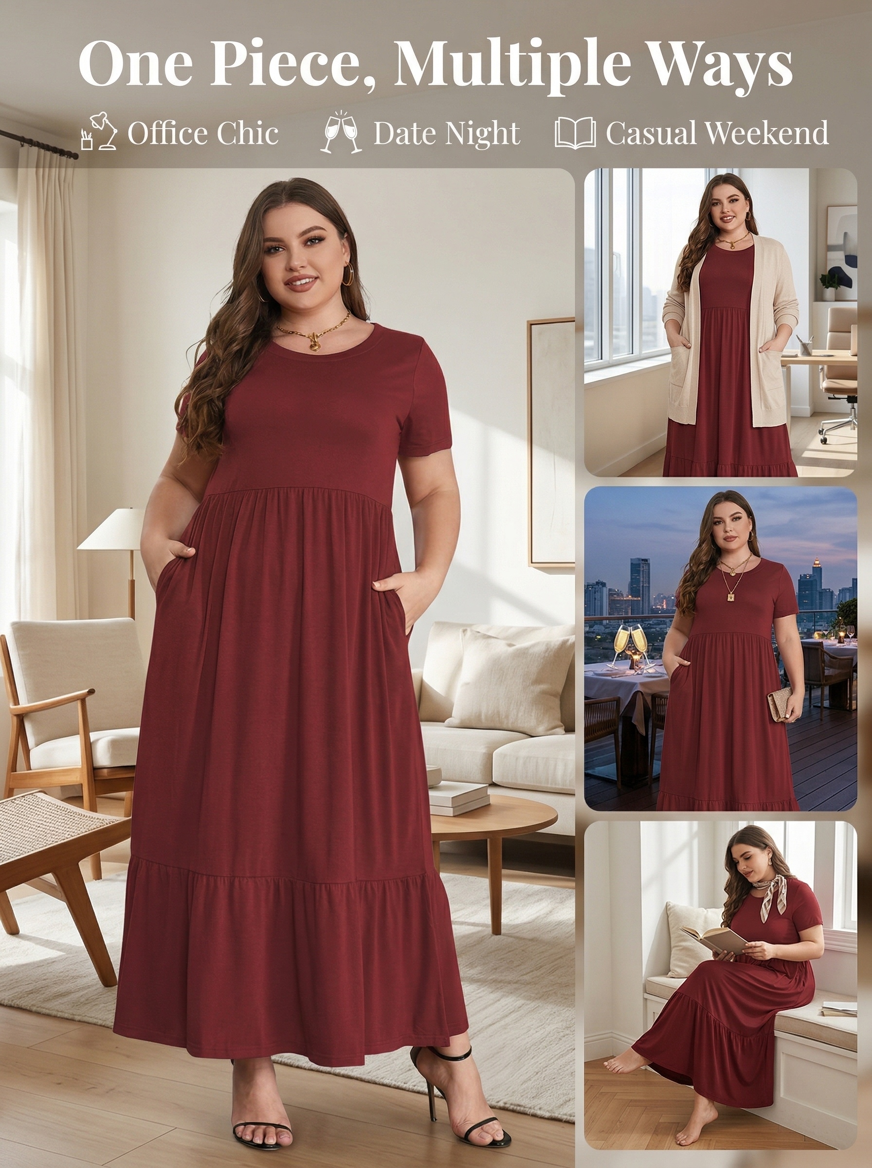 Mengpipi Women's Plus Size Tiered Maxi Dress with Pockets photo 7
