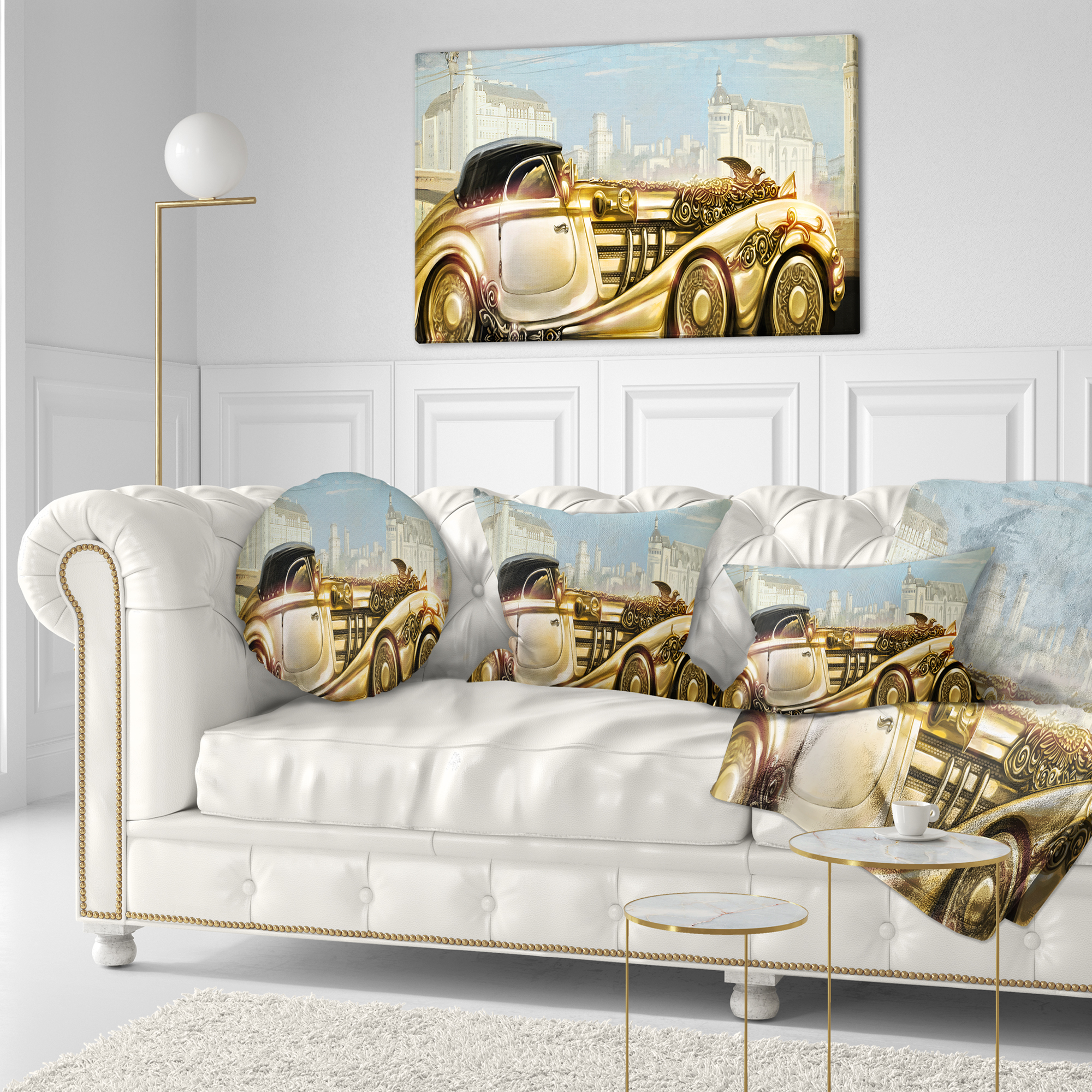 Designart Futuristic Gold Machine - Abstract Throw Pillow - 12x20