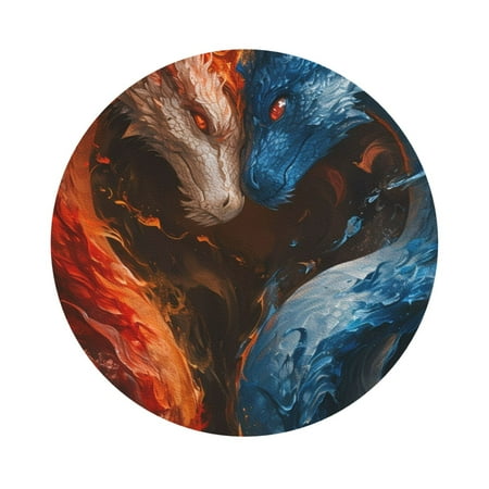 

Coaee Red And Blue Fire Dragon F Print Leather Coasters Set of 6 Non-Slip Washable Cup Coasters for Home Office Bar Round Shape