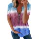 thumbnail image 1 of Blusa de manga corta con estampado de cremallera y cuello en V suelta y cómoda para mujer Pompotops  hkajfhjk465290, 1 of 3