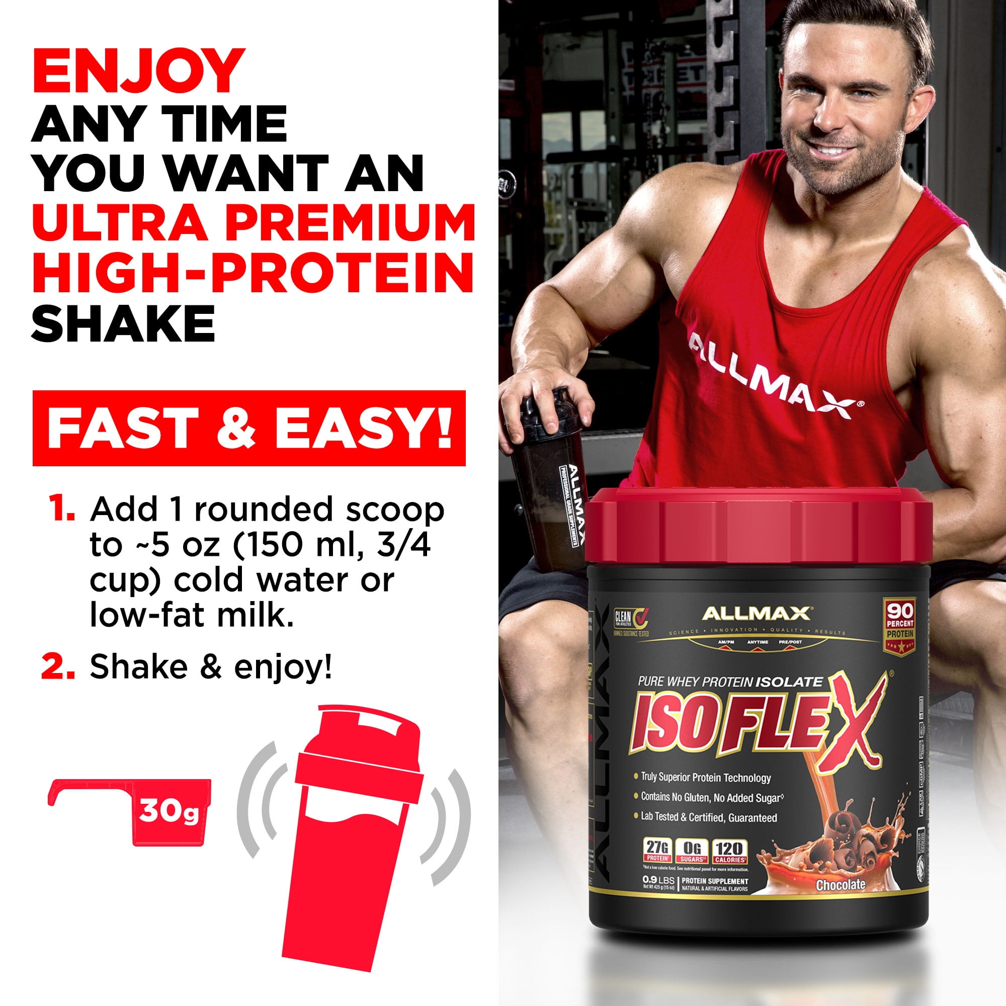 ALLMAX Nutrition ISOFLEX Whey Protein Isolate Powder, 27g Protein, Chocolate, 425g, 14 Servings