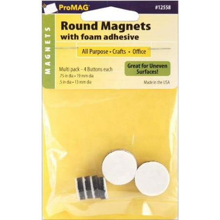 ProMag Round Magnets W/Foam Adhesive-(4) .5` & (4) .75` Multi-Colored