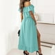 thumbnail image 5 of Vestido HUOGUO Fashion para mujer, liso, cuello oblicuo, volante asimétrico, 5 of 5