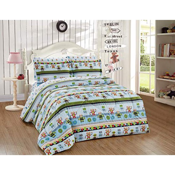 Ensemble Douillette et Draps Format Double pour Enfants Robot Android Machine Fantastique Technologie Dessin Animé Multicolore pour Enfants Nouveau # Robot
