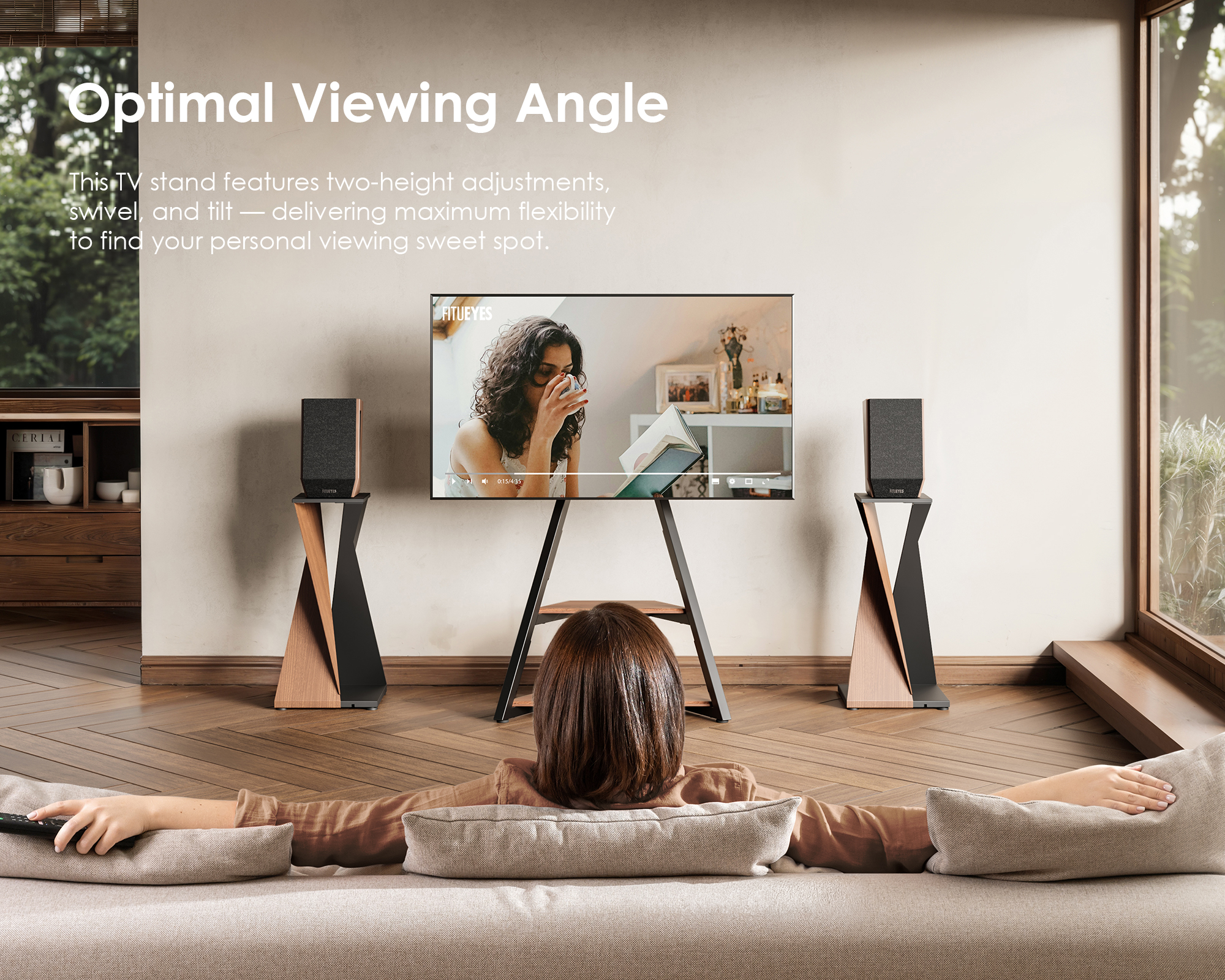 Fitueyes Modern Corner TV Stand with Swivel Mount photo 4