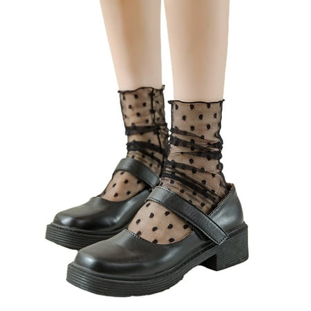 

HOTYA Women Lolita Summer Ultra-Thin Lace Ankle Socks Japanese Preppy Style Vintage Polka Dot Jacquard Pattern Mesh Hosiery