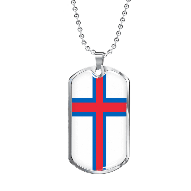 Faroe Island Flag Necklace Stainless Steel or 18k Gold Dog Tag 24" Chain