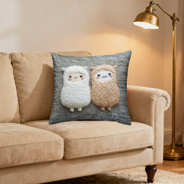 Lekihaqq 3D Alpaca Pillow Cover Plush Animal Print Cushion Case Soft Short Pile Faux Embroidery Style Home Decor Throw Pillowcase Cozy Bedroom Accent