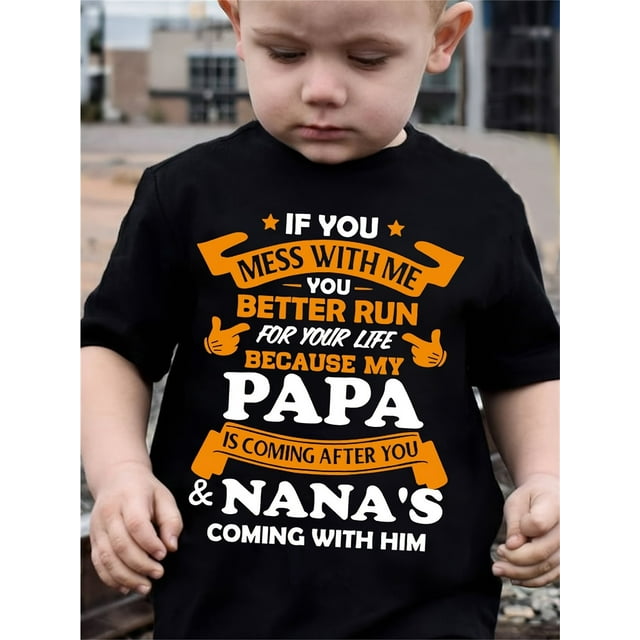 T-shirt en Coton pour Garçons "My Papa Is Coming" Imprimé pour un Col Rond Confortable et Décontracté Manches Courtes