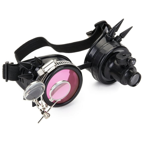 SAYFUT Vintage Black Steampunk Goggles with Double Ocular Loupe Retro Rivet PuSAYFUT Gothic Cosplay Goggles Glasses Eyewear
