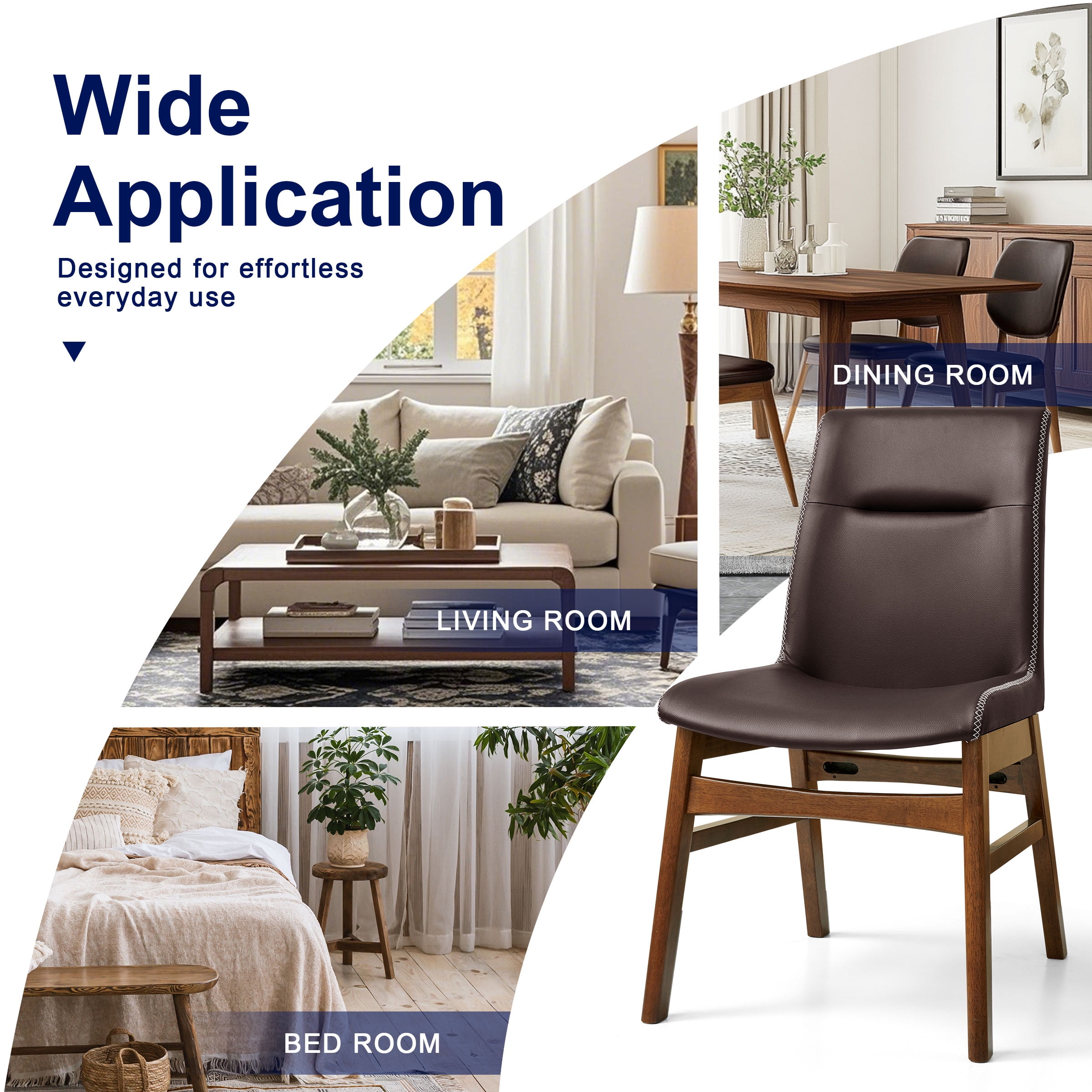 Leather Dining Chairs Set of 2, Embroidered Leather Upholstered Dining Chairs for Kitchen, Dining Room, Brown